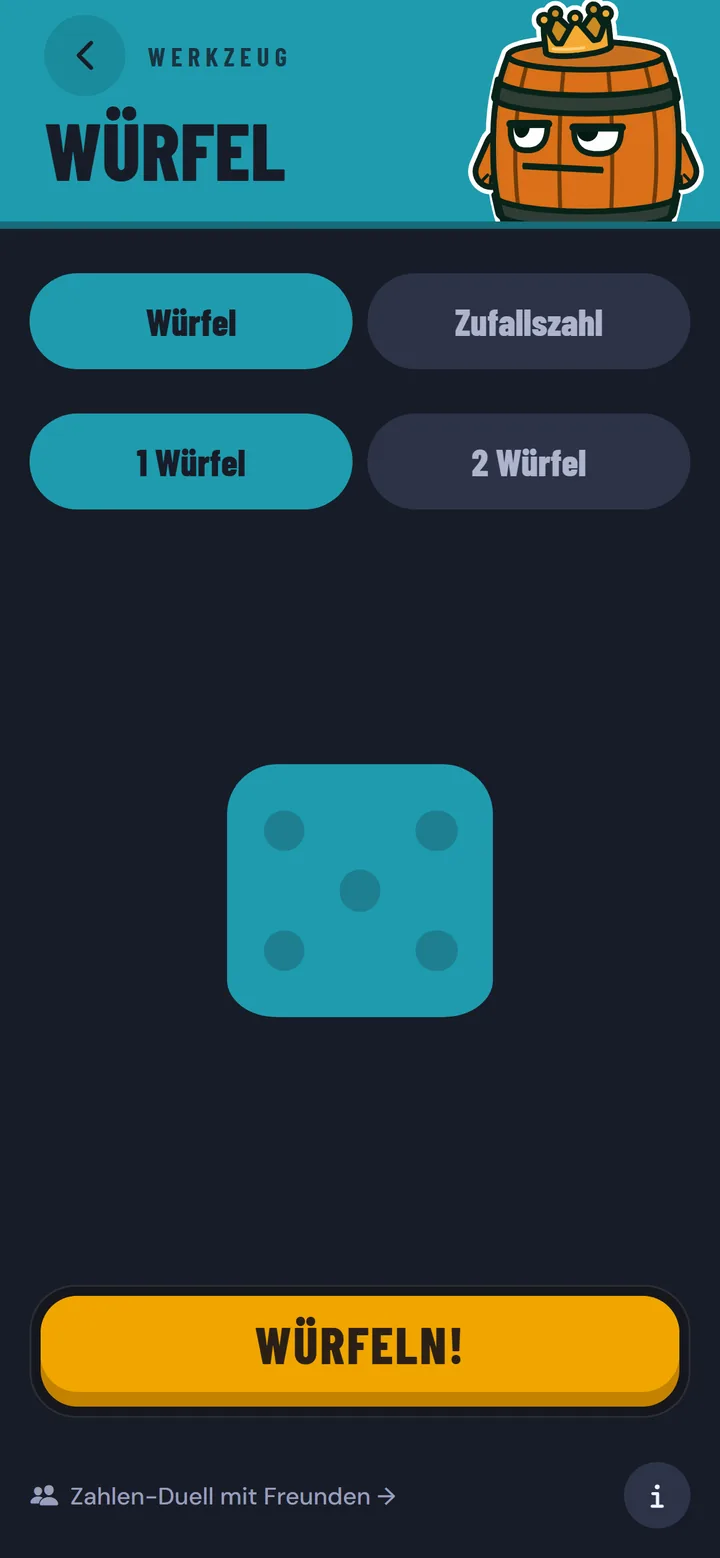 Würfel & Zufall: App-Ansicht