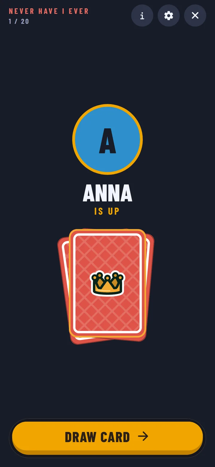 Never Have I Ever: app screen