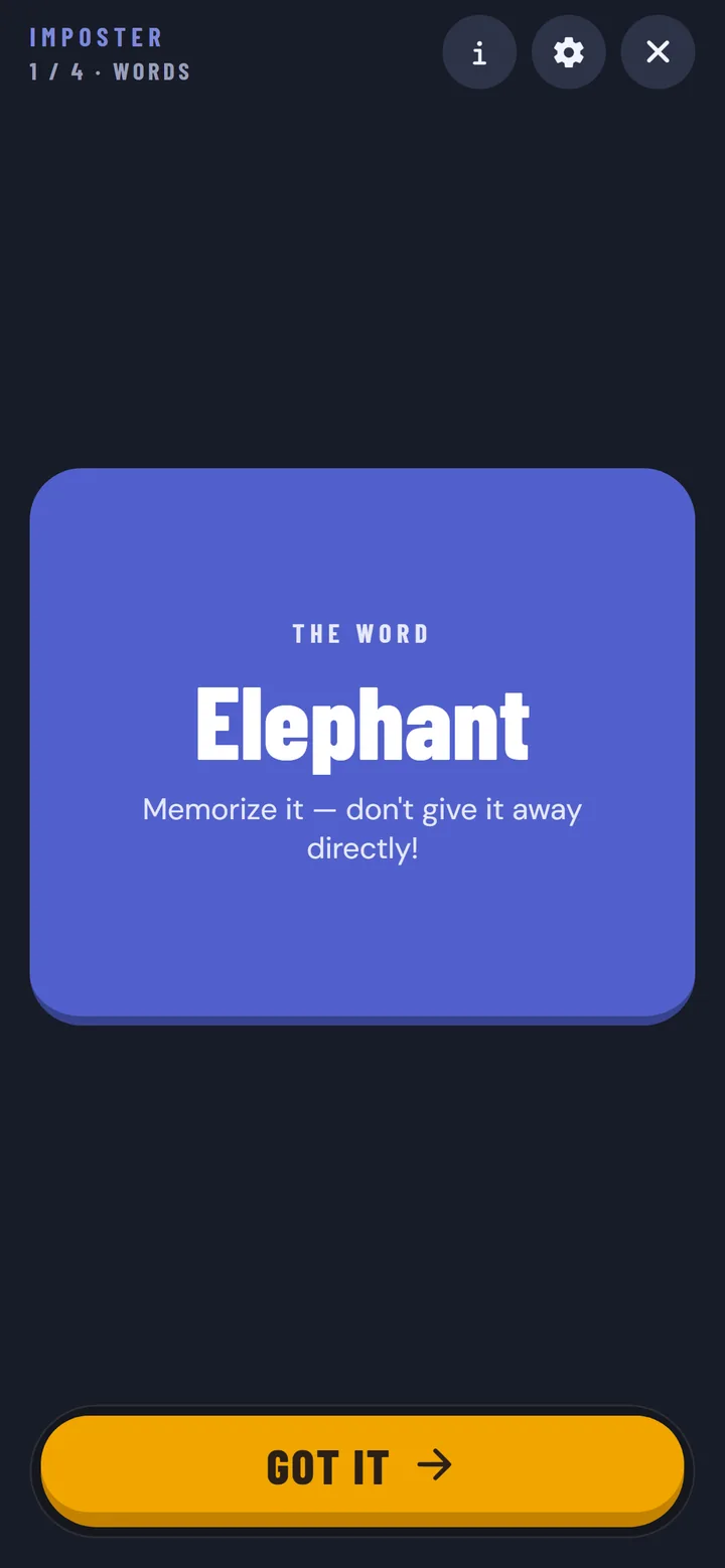 Imposter: app screen