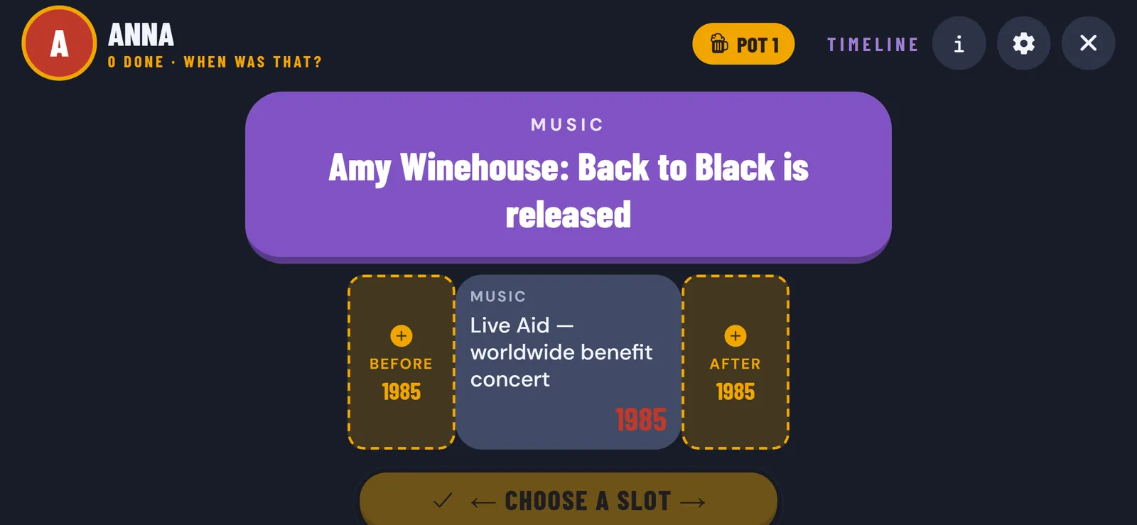 Timeline: app screen
